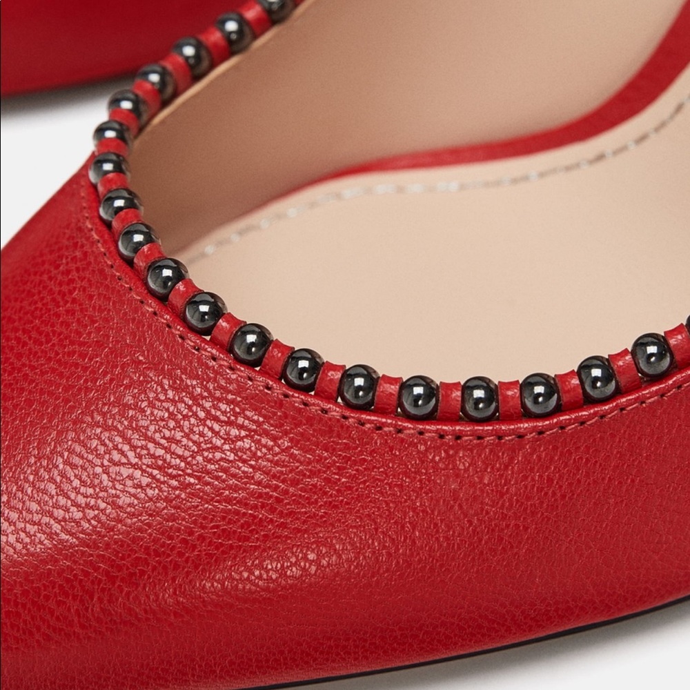 BLOGGERS FAVORITE ZARA BEADED RED LEATHER HEELS - Picture 5 of 7